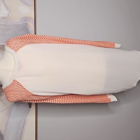 Gibson Latimer Women's Orange and White Knit Tunic Sweater with Chiffon Back - Picture 6 of 11